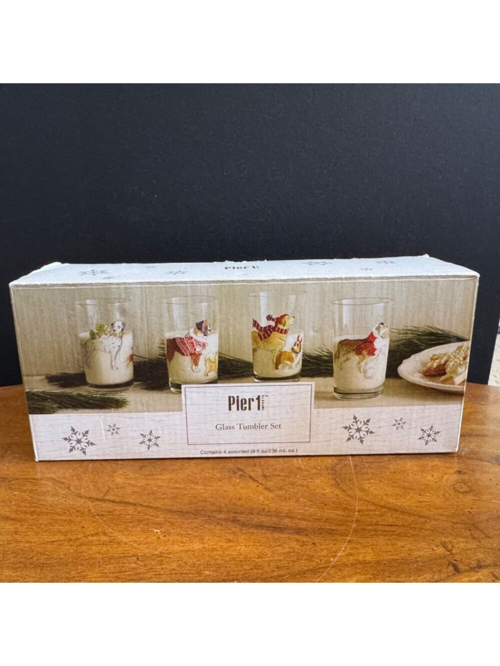 Pier 1 Imports Park Avenue Puppies Winter Christmas Glass Tumbler Set Of 4 8 Oz
